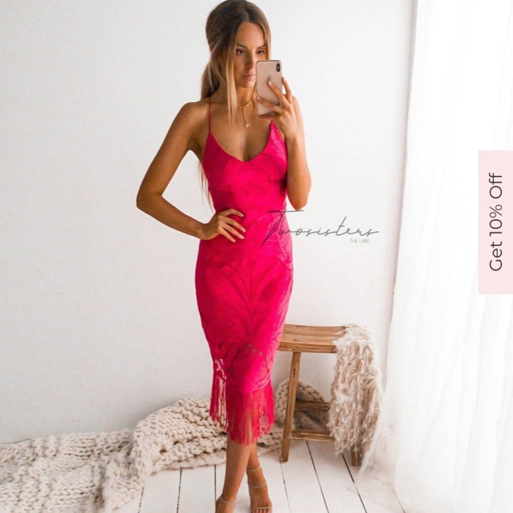 Hot Pink Midi dress by Two sisters the label online boutique